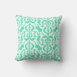 Cojín Decorativo Ikat Moorish Damask - aqua y blanco