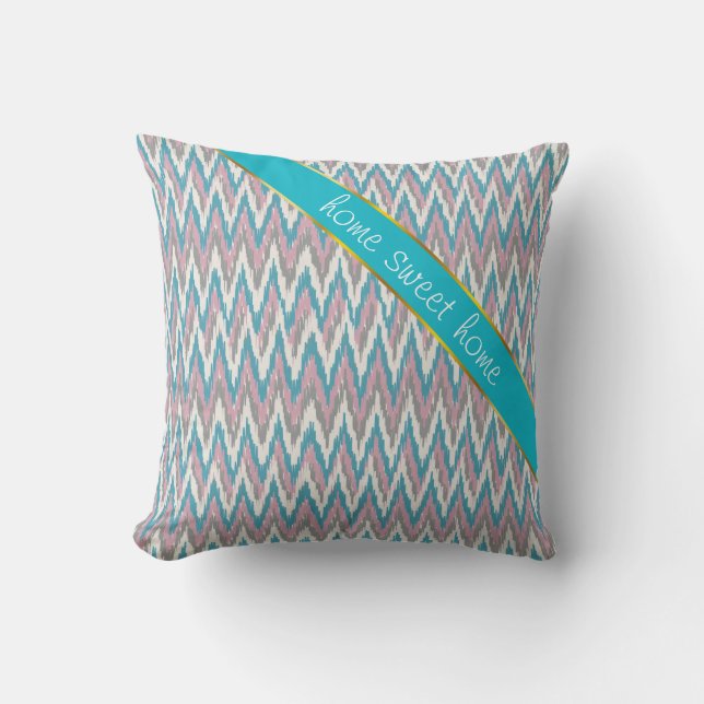 Cojín Decorativo Ikat rosa y azul turbio (Anverso)