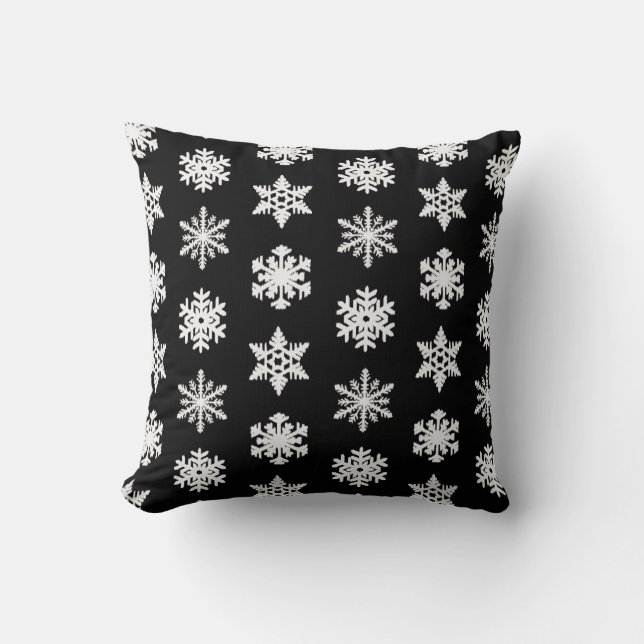 Cojín Decorativo Ikat Snowflake - Blanco y negro (Anverso)