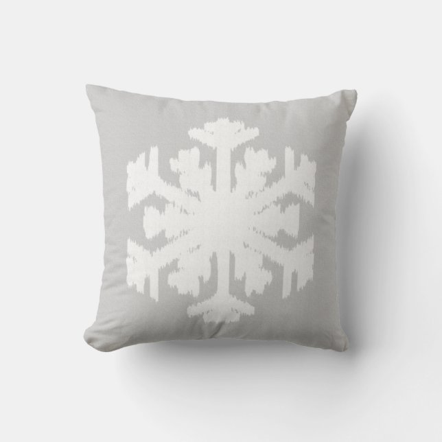 Cojín Decorativo Ikat Snowflake - gris plateado y blanco (Anverso)