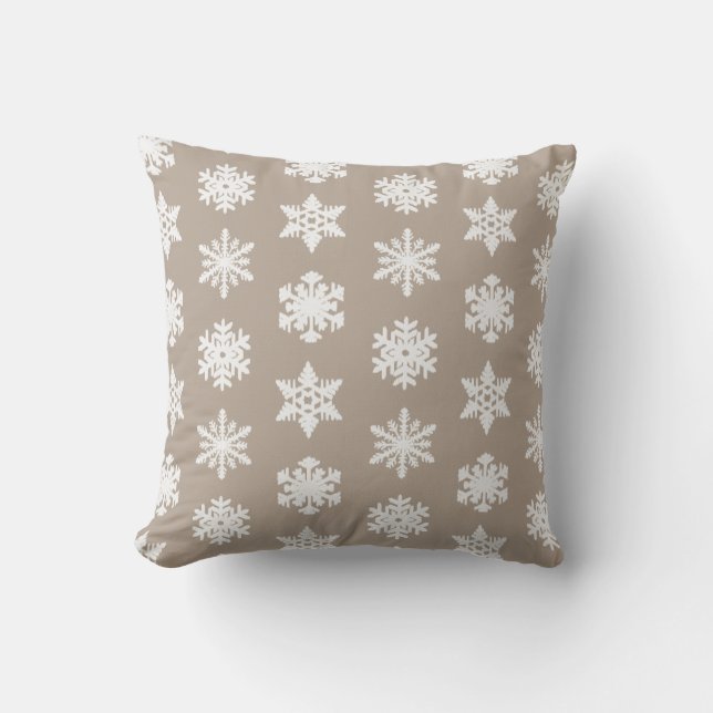 Cojín Decorativo Ikat Snowflake - Taupe tan y blanco (Anverso)