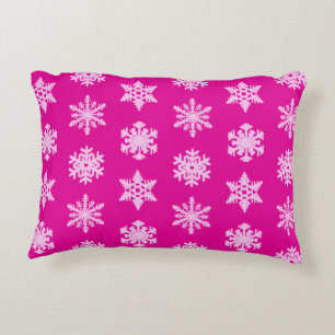 Cojín Decorativo Ikat Snowflakes - Fuchsia y el hielo rosado