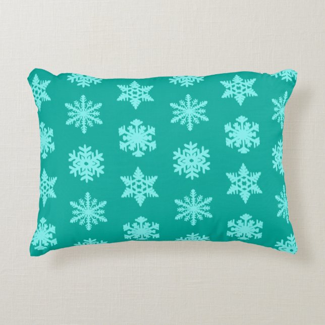 Cojín Decorativo Ikat Snowflakes - Turquesa y aqua (Anverso)