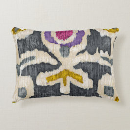Cojín Decorativo Ikat tribal gris amarillo morado