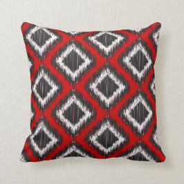 Cojín Decorativo Ikat tribal rojo, blanco y negro