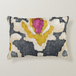 Cojín Decorativo Ikat tribal rosa amarillo gris