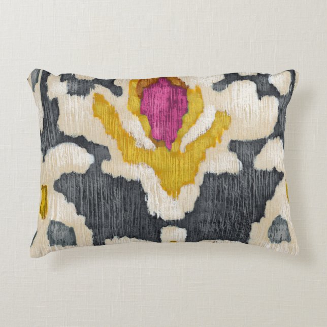 Cojín Decorativo Ikat tribal rosa amarillo gris (Anverso)