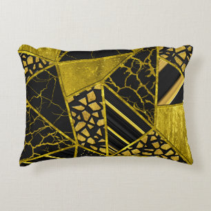 Cojín Decorativo Ilusión de textura del triángulo negro dorado