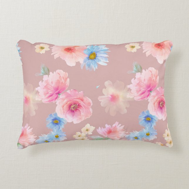 Cojín Decorativo Ilustracion acuarela con flores. Big Set acuático (Anverso)