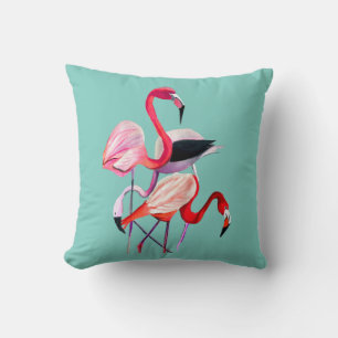 Cojín Decorativo Ilustracion acuarela de flamingo rosa divertido