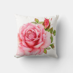 Cojín Decorativo Ilustracion acuático de una delicada rosa wi