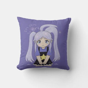 Cojín Decorativo Ilustración Adorable de una Chica Triste Dibujada 