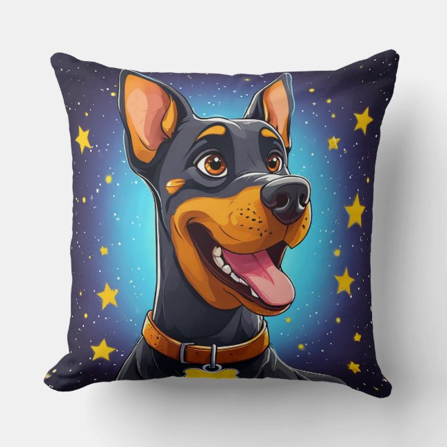 Cojín Decorativo Ilustración alegre de Doberman (Anverso)