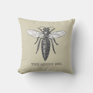 Cojín Decorativo Ilustración Antigüa de Insecto Avispa Abeja Reina