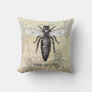 Cojín Decorativo Ilustración antigua de insecto bug abeja reina