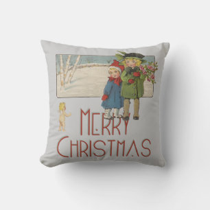 Cojín Decorativo Ilustración Antigüedad Niños Navidad 1920
