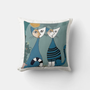 Cojín Decorativo Ilustración Artística de Gatos Gemelos Abstractos