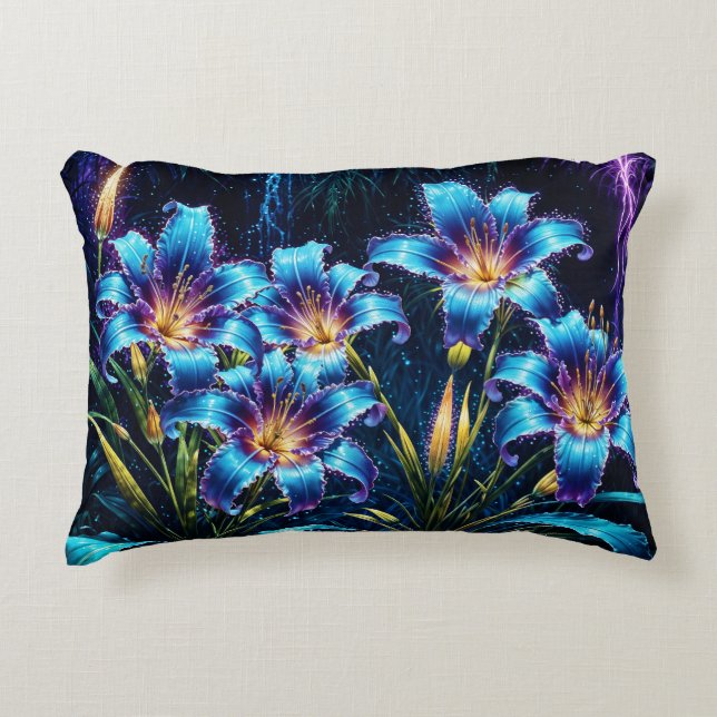 Cojín Decorativo Ilustracion bioluminiscente de jardín nocturno (Anverso)