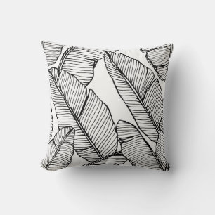 Cojín Decorativo Ilustracion blanco negro de hojas de plátano