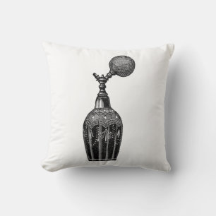 Cojín Decorativo ilustracion blanco y negro, frasco de perfume,