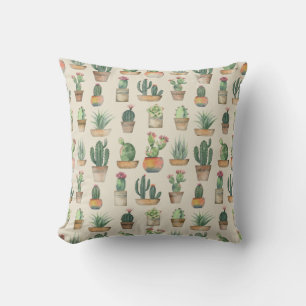 Cojín Decorativo Ilustración botánica de patrón de plantas de cactu