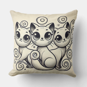 Cojín Decorativo Ilustración caprichosa de tres gatos con flores