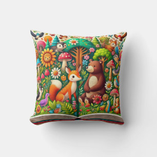 Cojín Decorativo Ilustración Caprichosa del Bosque