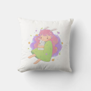 Cojín Decorativo Ilustracion Chica de conejo de primavera