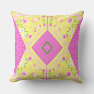 Cojín Decorativo Ilustracion Chintz Bohemio Verde Rosa Amarillo
