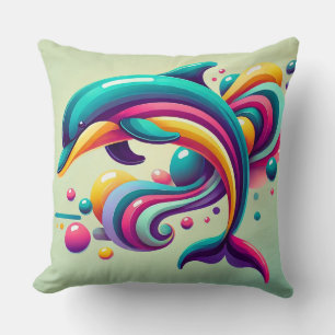 Cojín Decorativo Ilustración Colorida de Delfín Abstracto