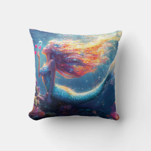 Cojín Decorativo Ilustracion colorido de sirena submarina