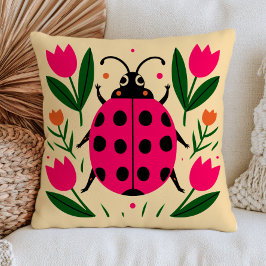 Cojín Decorativo Ilustración Cottagecore de Mariquita Rosa Floral B