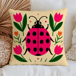 Cojín Decorativo Ilustración Cottagecore de Mariquita Rosa Floral B