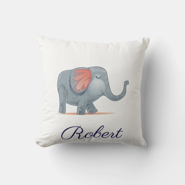 Cojín Decorativo Ilustracion Cute Elephant Personaliza tu nombre (Anverso)
