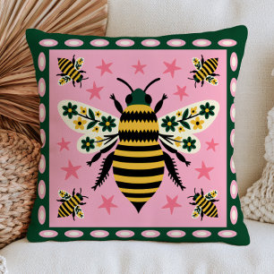 Cojín Decorativo Ilustración de abeja floral ecléctica Cottagecore