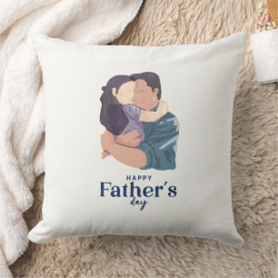 Cojín Decorativo Ilustración de abrazo de padre e hija con acuarela