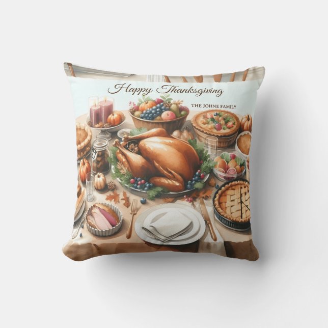 Cojín Decorativo Ilustracion de Acción de Gracias de Acuarela (Anverso)