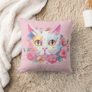 Cojín Decorativo Ilustración de acuarelas de gato lindo