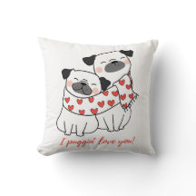 Ilustración de adorable pareja de pug con corazone