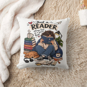 Cojín Decorativo Ilustración de amante de libros leyendo acogedoram