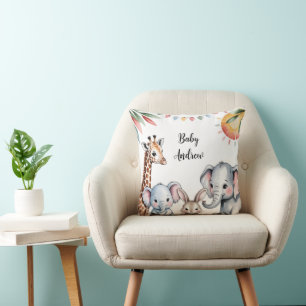 Cojín Decorativo Ilustración de animales de safari en acuarela ador