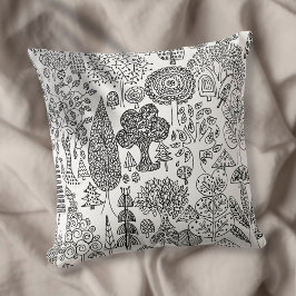 Cojín Decorativo Ilustración de árboles en blanco y negro Arte dibu