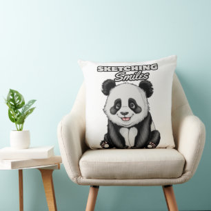 Cojín Decorativo Ilustracion de arte clásico de Panda en blanco y n
