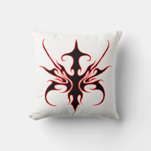 Cojín Decorativo Ilustración de arte lineal tribal negro y rojo fer