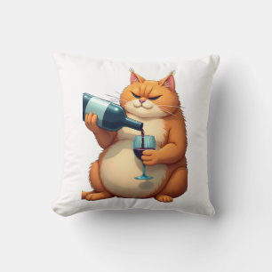 Cojín Decorativo Ilustración de Arte Moderno de Gato Borracho de Lu