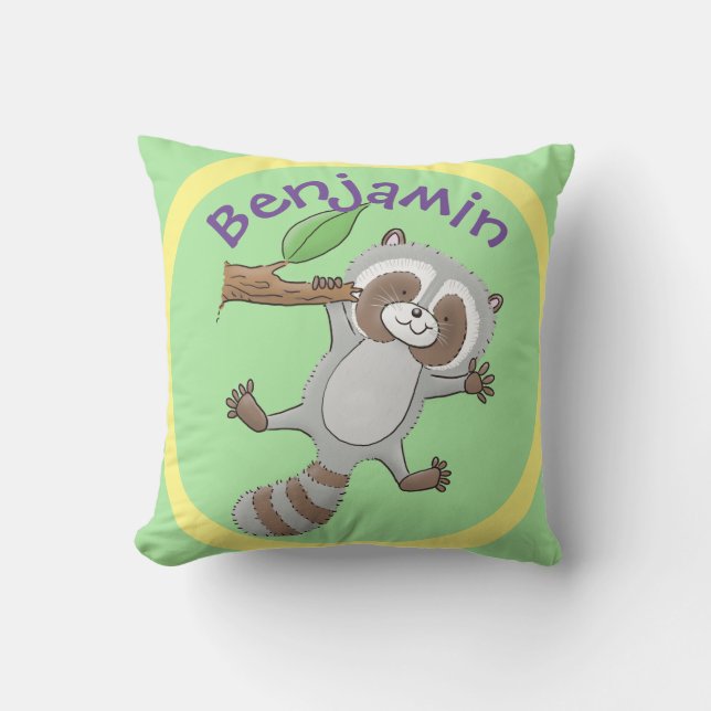 Cojín Decorativo Ilustracion de bebé de raccoon feliz lindo (Anverso)