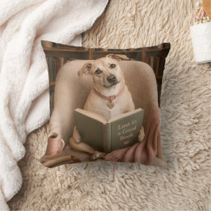 Cojín Decorativo Ilustración de biblioteca en acuarela de perro ley