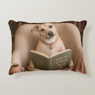 Cojín Decorativo Ilustración de biblioteca en acuarela de perro ley