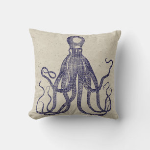 Cojín Decorativo Ilustración de biología marina de pulpo vintage