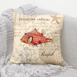 Cojín Decorativo Ilustracion de Boxfish Naranja naumático vintage